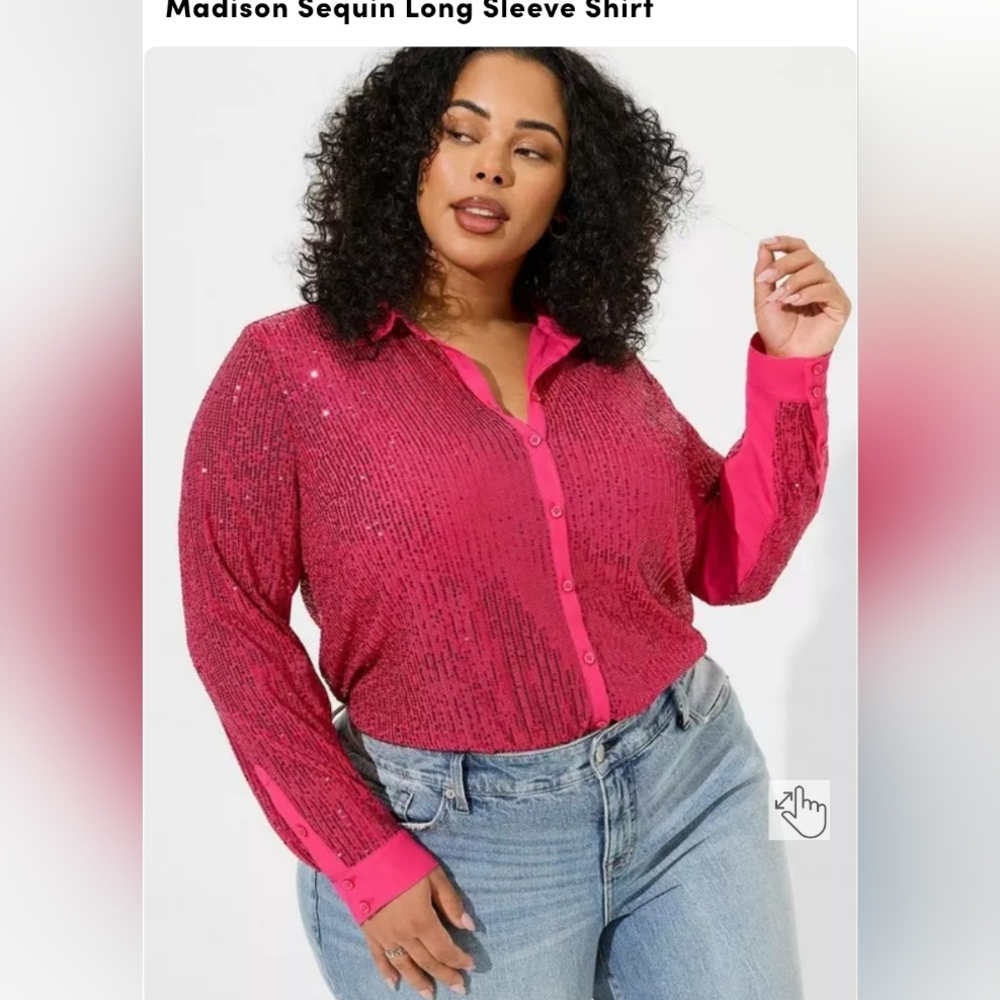 Torrid Madison Fuchsia Sequin Button Down Shirt Size 3X NWT Women's